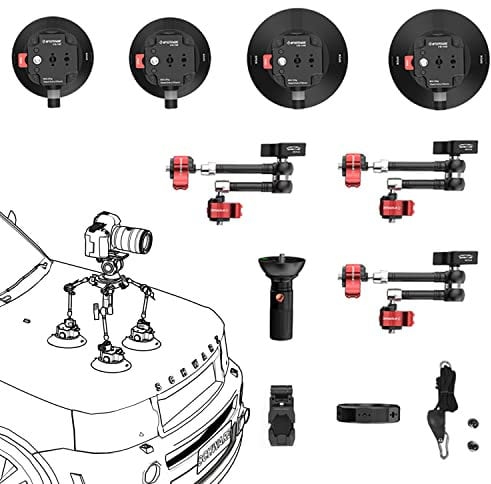 IFOOTAGE Professional Car/Vehicle Suction Cup,4 Metal Suction Cup Heavy Duty,Camera/Fluid Head Holder,Use on Winshield,Vehicle,Wall,Boats,for Camera,Shooting,Use Inside & Outside The Car,VM-I