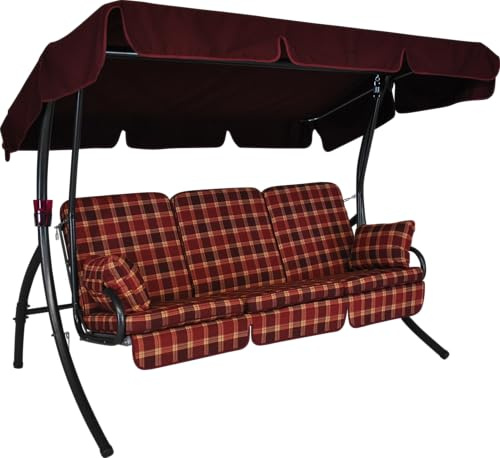 ANGERER Hollywoodschaukel Comfort Bordeaux kariert | Gartenschaukel Made in Germany, Schaukel zum Sitzen, Liegen und Entspannen, inklusive Bett-Funktion, einfache Montage