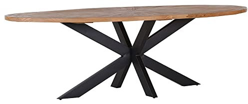 Lomadox Esstisch oval in Ulme massiv mit modernem Metallgestell in schwarz, B/H/T: ca. 254/78/135 cm