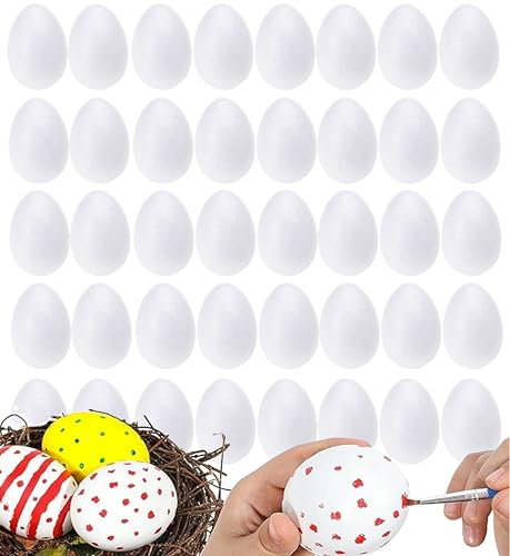 HOVUK 40PCs Easter Foam Polystyrene Eggs 5.5cm - White Craft Eggs to Decorate - Styrofoam Eggs Ornaments to Create Your own Arts Crafts Pattern Eggs for Decorative Display
