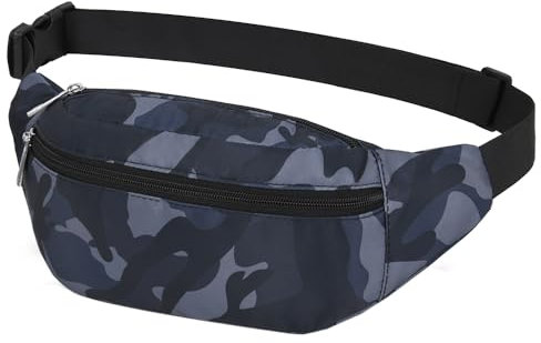 Bauchtasche Gürteltasche Hüfttasche Sport Wasserdicht Gürteltasche Damen Brustbeutel Nylon Herren Sport Tasche Outdoor Reisen Wandern Laufen Joggen Hundetraining (Tarnung Schwarz)