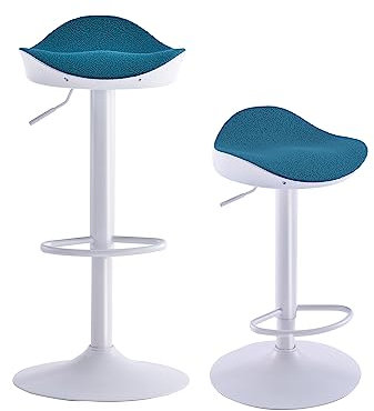 Kidol & Shellder Taburetes Altos de Cocina Sillas de Comedor Juego de 2 Blanco Teal Forro Polar Teddy Cojín de Asiento con Respaldo Giratorio 360° Ajustable en Altura de PU y Metal Hogar Bistro