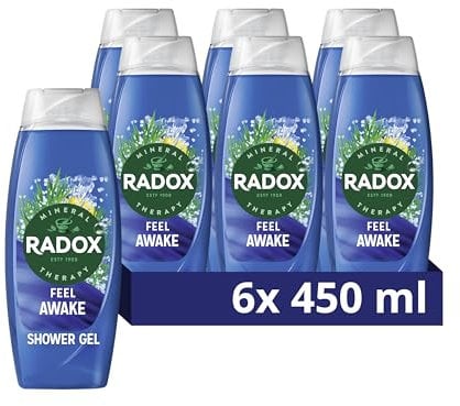 Radox Mineral Therapy Feel Awake 2-in-1 Body Wash & Shampoo Shower Gel with a sea mineral & fennel fragrance for a refreshing experience 6x 450 ml