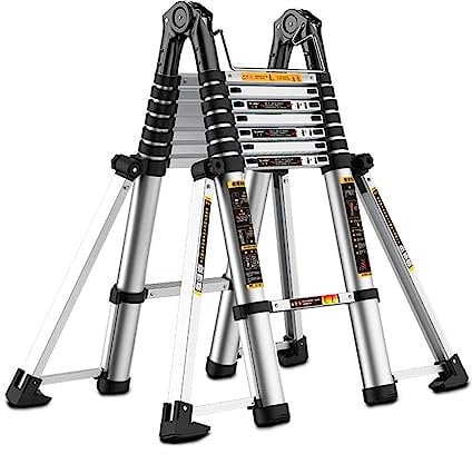 Teleskopleiter Klappleiter,Aluminium Multifunktionaler 8-Bein-Hebeleiter Haushalt Tragbare Edelstahl Leiter 2.5m+2.5m=5m