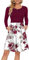 AUSELILY Women's Long Sleeve Pleated Loose Swing Casual Dress with Pockets Knee Length Red Flower White M