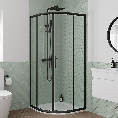 Luxura® 900mm Quadrant Shower Door Enclosure for Wet Room Cubicle Enclosures, 6mm Toughened Safety Glass, Matt Black, Framed