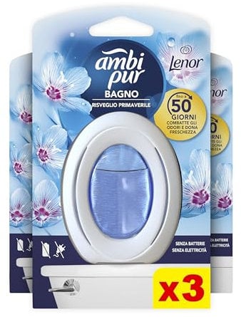 Ambi Pur Deodorante Ambiente Bagno Ad Azione Continua, Lenor Risveglio Primaverile, 3 Pezzi