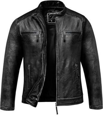 Amaci&Sons Herren Echtleder Jacke Biker Zipper Lederjacke 9108