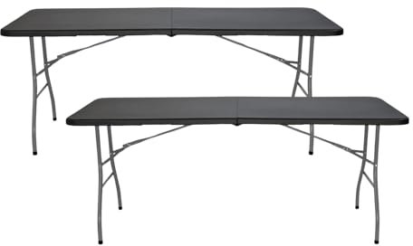 THINIA HOME Pack 2 Mesas Plegables Portátiles Rectangulares de 180 cm Mesa Multiusos: Camping, Eventos en Espacios Exteriores o Interiores | Mesa Resina y Patas Acero | 4-6 Personas