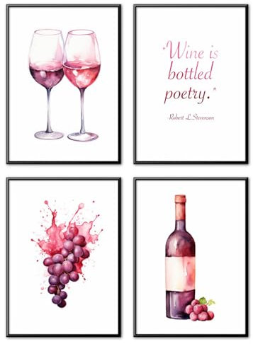 MJ-Graphics - Poster Set Wein für Küche & Wohnzimmer - 4 Wandbilder Din A4 extra dickes Posterpapier - Wein Zeit-Motiv Bilder ohne Rahmen