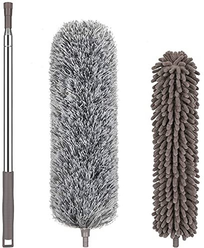 Tsadeer Bettdecke aus Mikrofaser mit Verlängerung (30-100 ) mit Kopf aus Mikrofaser und Kopf aus Chenille Staubwedel im Spinnennetz, faltbar