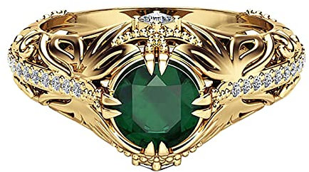 New Fine Jewelry 14k GoldplatedEmerald Green Women Rings Natural Diamond Ringbuchmechanik 4 Ringe (Green, One Size)
