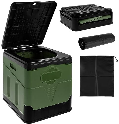 Folding Camping Toilet Waterproof Portable Travel Toilet Outdoor Potty with Toilet Bags Supports up to 300kg Lightweight Multifunctional Mobile Toilet for Adults Travel Camping(army green)