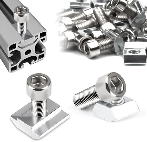 SWTYExt 60 Pezzi Dado Scorrevole Set 30 Pezzi Dadi Ad Angolo Quadrato M5 e 30 Pezzi Bulloni per Binari A T Standard Europeo Dadi T 20 Serie Blocco Dado Dadi per Lavorazione Legno Vite Maschere
