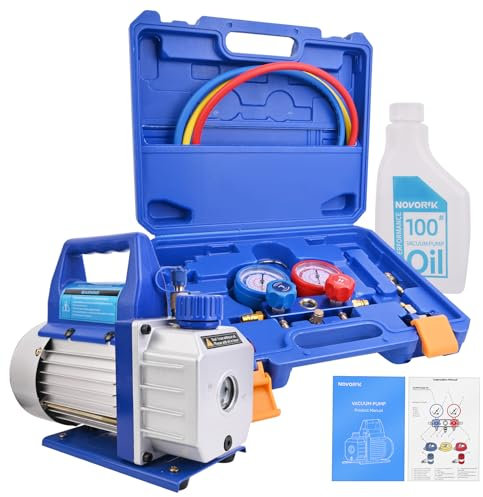 novorik HVAC AC Pump Vacuum with Manifold Guage Set Vacuum Pump 3.6CFM 1/4HP Single Stage Rotary Vane Air Vacuum Pump, Air Conditioner Refrigeration