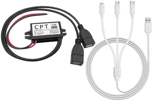 Hoembpn 12V to 5V USB Converter 15W Car Power DC-DC Buck Adapter with Dual USB Connectors, DC 12V to 5V 3A Step Down Converter Module with 3 in 1 Charging Cable