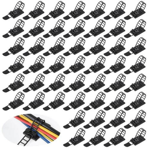 50 Piezas Sujetacables Eléctricos, Nylon Soporte de Base de Atar Cable, Auto Adhesivo Montaje Adhesivo de Cable Negro con Brida Negra de Cable de Múltiples 116 x 8 mm