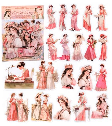 40 Stück Vintage Menschen Washi Aufkleber, Scrapbook Aufkleber Set, Vintage Mode Aufkleber, Scrapbooking Zubehör Stickers, Sheer Menschen Aufkleber für Junk-Journale, Papier-Handwerk (Rosa)