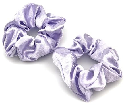 Lila Seiden-Haargummis für Damen - Premium-Satin-Halter für Pferdeschwanz, elastisch für lange, feine und dicke lockige Haare - 2 Stück