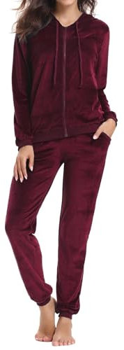 Aottori Tracksuit Womens Full Set Velour Loungewear Ladies Long Sleeve Zip Up Velvet Hoodie Joggers Two Piece Outfit Sweatsuit Casual Pyjamas Sets Wine Red M