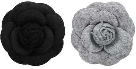 PATIKIL Épingle en Tissu Camellia, 2 Pièces Broche de Fleur Artificielle Broches pour Femmes Filles Décoration de Fête de Mariage en Tissu Accessoires de Bijoux Cadeau, Gris/Noir