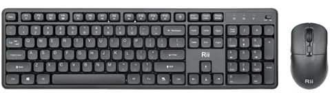 Rii Wireless Keyboard and Mouse Slient, Full-Sized Keyboard and Adjustable 5000 DPI Mouse for PC, Desktop, Windows, UK Layout