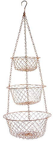 Epdpekc 3 Tier Fruit Basket, Vegetable Kitchen Storage Basket Chain Hanging Space Saving Fruits, Plants Storage Basket(Copper)