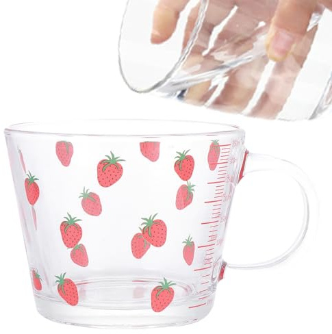 Amosfun Adorable Glass Scaled Milk Cup 250ml Wide Mouth Water Cup for Breakfast Cold Drinks