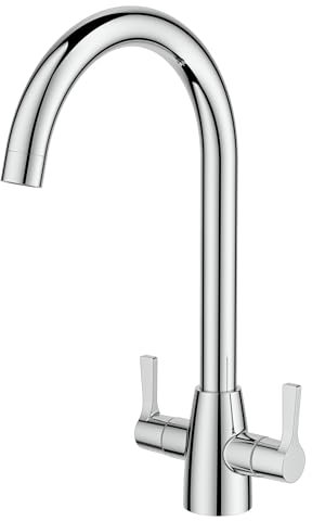 FORIOUS Kitchen Mixer Tap, Monobloc Kitchen Sink Taps 1 Hole with Dual Lever 360 Swivel, Polished Chrome