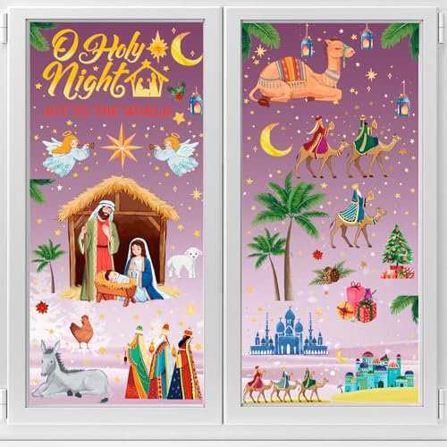 HOWAF 9 Fensterbilder Weihnachten Krippe Weihnachten Fensterbilder, Weihnachts Fensterbilder Krippen Weihnachtskrippe Fensterbild Weihnachten Nativity Scene Fenstersticker Weihnachten Weihnachtsdeko