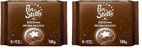 Pan di Stelle Biscocrema, Biscotti al Cacao e Nocciola con Crema Pan di Stelle, Copertura di Cioccolato e Crema al Latte,168 g (Confezione da 2)