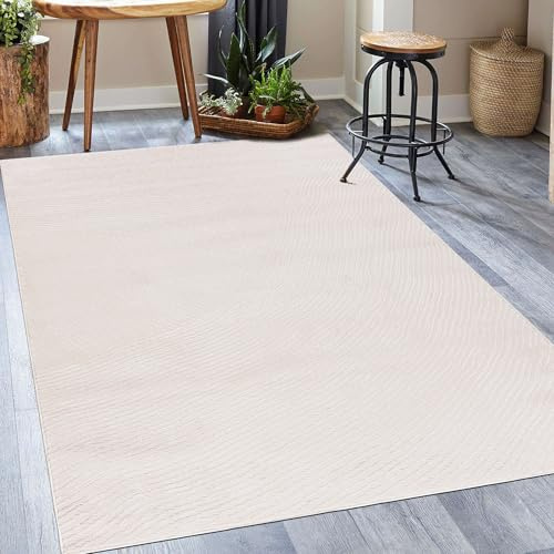 Mazovia Groß Teppich Wohnzimmer 180x250cm Creme Gestreift Skandinavisch | Teppich für Schlafzimmer Büro Esszimmer Eingangsbereich Beige Weich Pflegeleicht Tierfreundlich Allergikerfreundlich Kurzflor