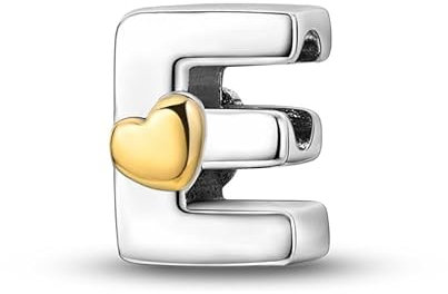 LIGHTDOG Frauen 925 Sterling Silber Charms 26 E Herz Buchstaben Bead Anhänger für Armbänder Charms kompatibel mit Europäischen Armbänder für Frauen Fit Pandora Anhängers Charm Ciondolo Letter