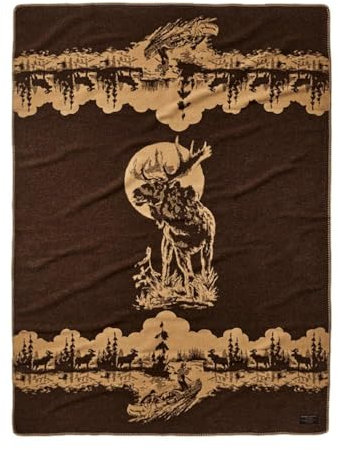 Filson Jacquard-Wolldecke, Braun/Khaki, Elch, Twin