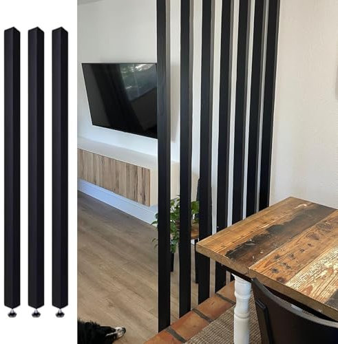 3 Stück Schwarz Holz Lamellen Raumteiler Paravent mit verstellbaren Füßen für Wohnzimmer Esszimmer Arbeitszimmer Boden bis Decke Trennwand DIY Raumtrenner ohne Bohren Installation