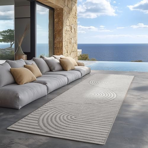 Carpettex Outdoor Teppich wetterfest Grau 80x150 cm Läufer, UV-beständig, ideal für Küche, Balkon, Terrasse auch Wohnzimmer und Esszimmer, Skandinavisches Boho-Design, Pflegeleicht