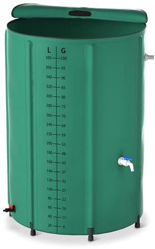 Froadp 380L Regentonnen Faltbare Regenwassertonne mit Deckel & Skala, Matte Plane, Wasserspeicher Wassertank für Gartenbewässerung, Eisbaden Tonne, Regenwasserfass inkl. Ablassventil(Grün)