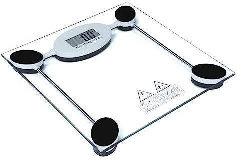 Digitale Personenwaage mit Lcd Anzeige aus Gehärtetem Glas 150kg | Hochpräzise Sensoren, Touchsensor und Knopfzelle, Klare Ablesung, für Präzise Gewichtskontrolle Zuhause