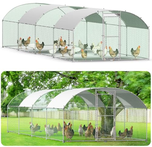 Hühnerstall 3x8m Hühnergehege Freilauf groß mit Dach – wetterfestes Freilaufgehege Hühner, Voliere Hühner, Kaninchengehege, Hühnerkäfig aus Stahl, Winterfest & UV-geschützt
