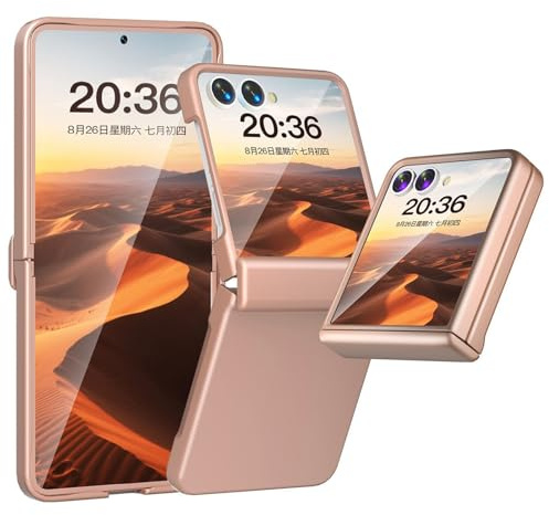 LUOTANL Coque pour Samsung Galaxy Z Flip 7, Verre Trempé Protection Écran Minimaliste Givrée Housse Antichute Mince PC Coque,Rose,Fold 7
