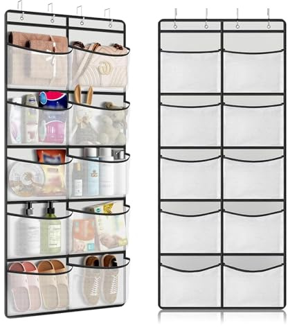 Hanging Storage Organiser, Over the Door, 10 Extra Large Mesh Pockets | Shoe Boots Rack Holder, For Wardrobe Bedroom Toys Clothes, With 4 Hooks