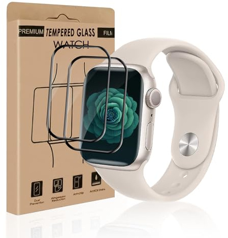 Cable Leader 2 Stück Schutzfolie für Panzerglas für Apple Watch Series 9/8/7 45mm, Hohe Empfindlichkeit Ultra-HD Bläschenfrei iWatch 8 45mm Schutzglas, 3D Curved Apple Watch 9 45mm Displayschutzfolie