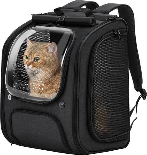 pecute Cat Backpack Large Space, Cat Carrier Backpack Bubble, Black | Stable Pet Carrier, Pet Backpack With Sun Protection Roller Blinds, Breathable Dog Backpack for Hiking, Walking, Travelling