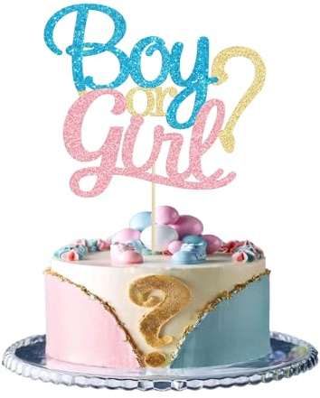 Goiern 1 Pack Glitzer Junge Oder Mädchen Kuchen Topper Blaue Und Rosa Glitzer Er Oder Sie Kuchen Deko Pick Für Babyfeier Geschlechtsenthüllungsparty Deko