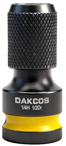 DAKCOS Impact Socket Adapter, 1/2 Square Drive to 1/4 Hex Shank, Hex Adapter for Ratchet Wrench Drivers, Impact Bit Holders, Quick Change Bit Holder CR-MO