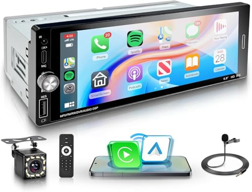 Rimoody Single Din Wireless CarPlay Car Stereo Android Auto | 6.9 Inch HD IPS Touchscreen 1 Din Car Radio Bluetooth FM RDS EQ SWC Remote Control USB Type-C + HD Backup Camera