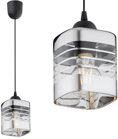 KAR LIGHTING Pendellampe 1-flammig Schwarz – höhenverstellbare Loft Hängeleuchte aus Metall mit Glas und Silber – E27 Hängelampe für Wohnzimmer, Esszimmer, Küche oder Büro