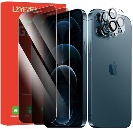 LZYFZEA 2+2 Pack Privacy Screen Protector for iPhone 12 Pro Max， with Camera Lens Protector, Anti-Spy Tempered Glass Film, 9H hardness，HD Clear, Anti-Scratch, Case Friendly