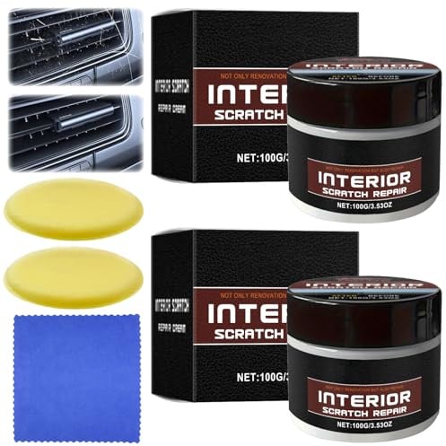 Auto Kunststoff Kratzer Entfernen 2 Stück, 100g Auto-Armaturenbrett-Restauration mit 2 Schwämmchen und 1 Handtuch, Armaturenbrett Reparaturset mit UV-Schutz, Entfernt Kleine Kratzer und Schrammen