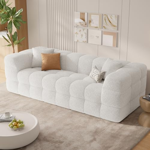 Hawthyhome 2-3 Sitzer Sofa mit Schlaffunktion, Modernes Boneless Couch, Gemütliches Chenille-Sofa mit weichem Bezug, Montagefreie Balkon Couch für Wohnzimmer & Gästezimmer, Weiß